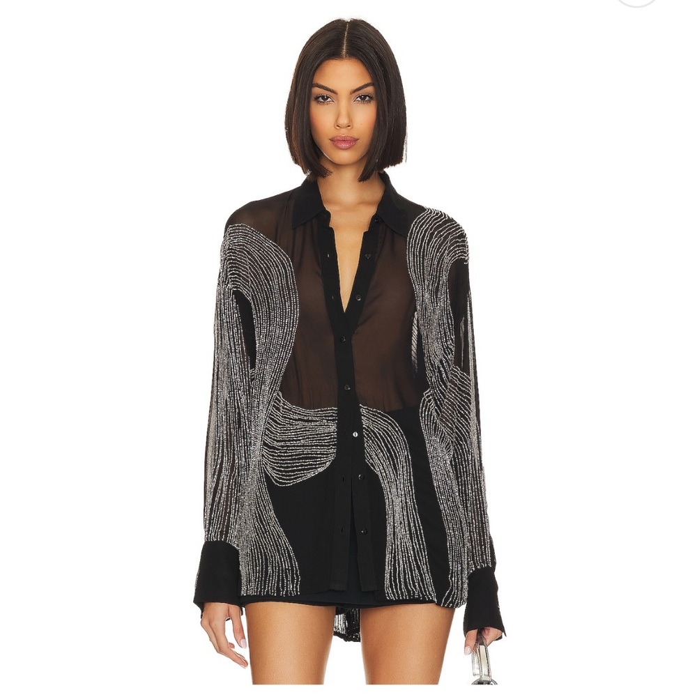 Retrofete Black and Silver Embellished Button Down